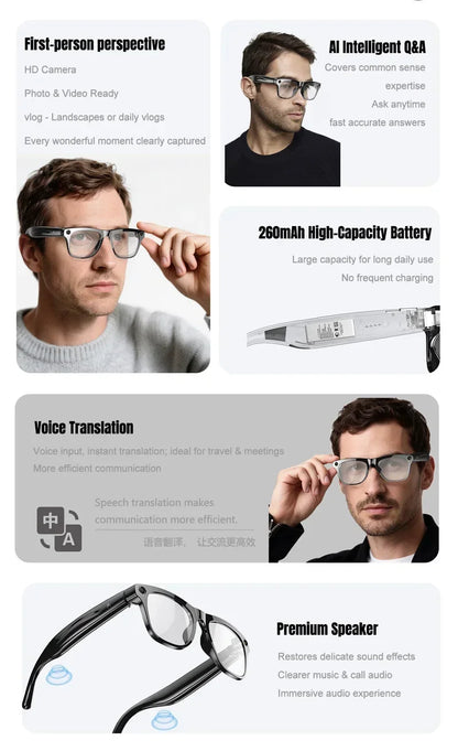 4K HD AI Smart Glasses Men 800W Pixel Camera Bluetooth Call 4GB WIFI Transmission Voice Assistant Smart Glasses 2026 New