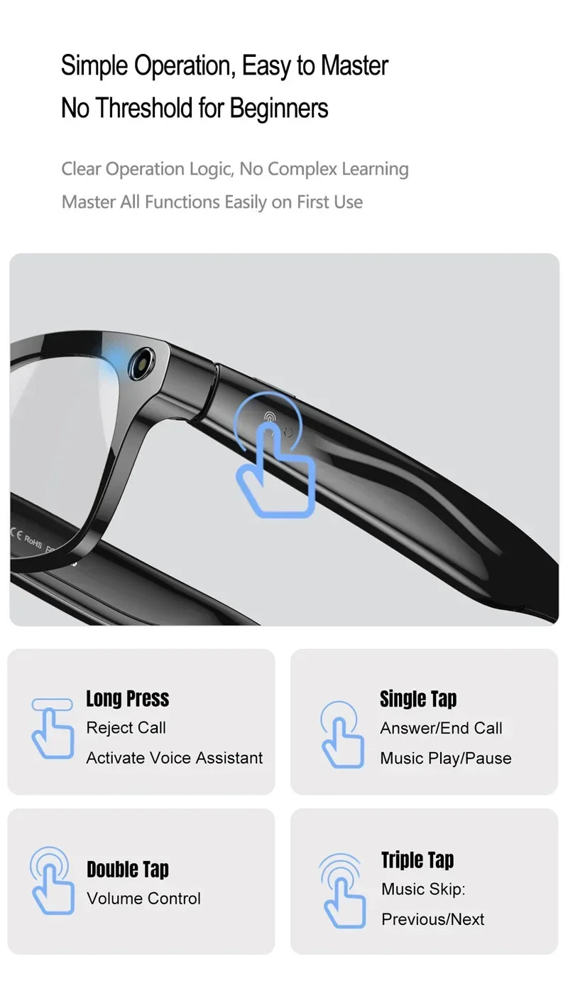 4K HD AI Smart Glasses Men 800W Pixel Camera Bluetooth Call 4GB WIFI Transmission Voice Assistant Smart Glasses 2026 New