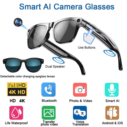 4K HD AI Smart Glasses Men 800W Pixel Camera Bluetooth Call 4GB WIFI Transmission Voice Assistant Smart Glasses 2026 New
